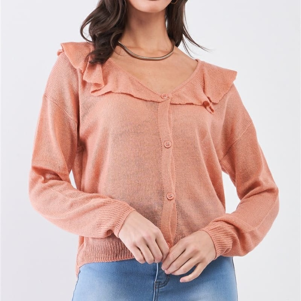 Peach knitted button up top